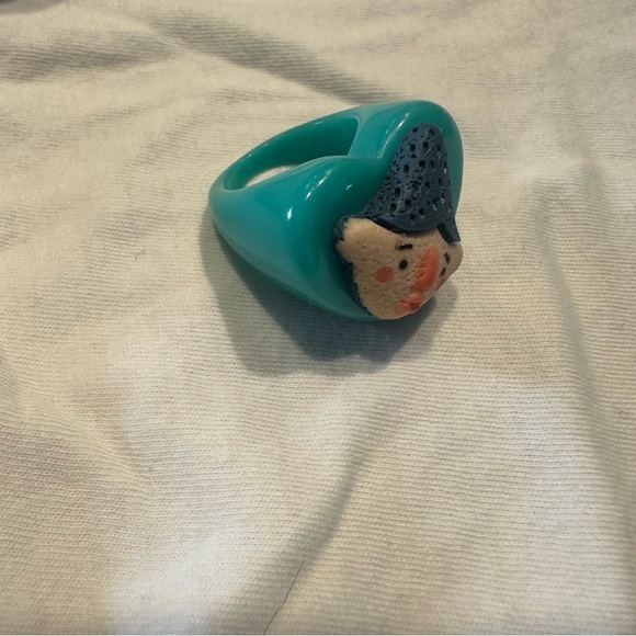 Teal Acrylic Heart Shaped Face Statement Ring Size 6 - Picture 2 of 4